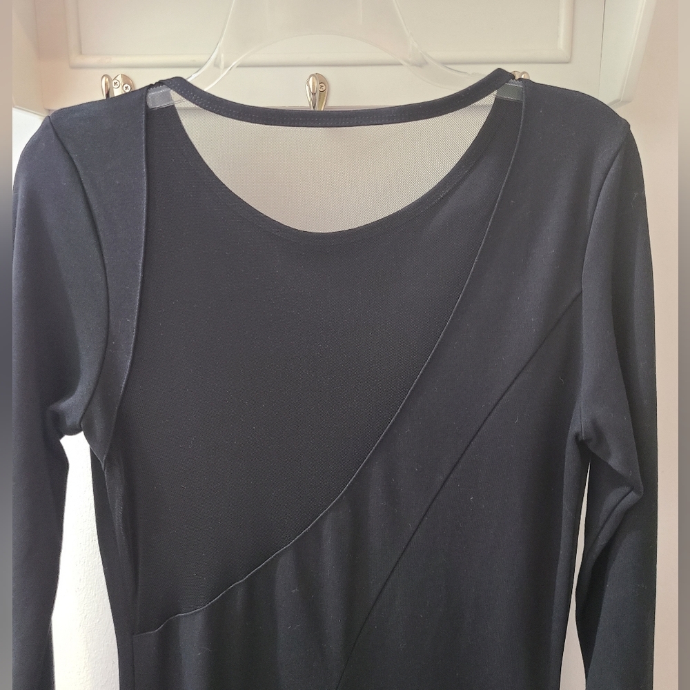 Marcella Mesh Inset Long Sleeve Fitted Roxanne Dress Black Sz M - Picture 7 of 13